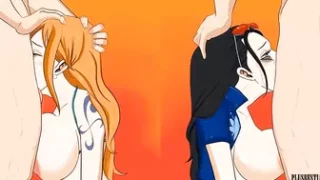 Nami and Nico Robin blowjob (One Piece)