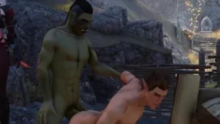 Skinny Bosmer gets his tight ass pounded by a hung Orc