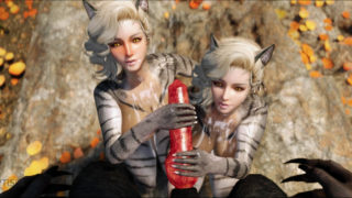 Two Catgirl Twins Fucked By Huge Werewolf Cock